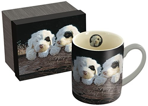 LANG - 14 oz. Ceramic Coffee Mug - "Puppies", Artwork by Jim Lamb - White and Black Puppies