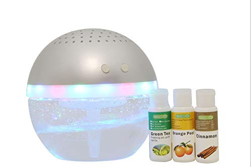 EcoGecko Light Up Air Revitalizer Air Freshener Room Aromatizer Aromatherapy Aroma and Essential Oil Diffuser with Orange Greentea and Cinnamon Oils 30ml Each