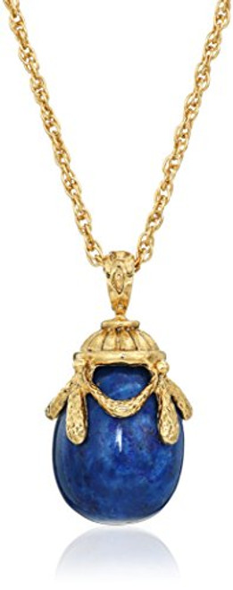 1928 Jewelry 14k GoldDipped SemiPrecious Blue Lapis Egg Pendant Necklace 30