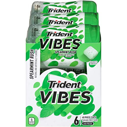 Trident Vibes Spearmint Rush Sugar Free Gum 6 Bottles of 40 Pieces 240 Total Pieces