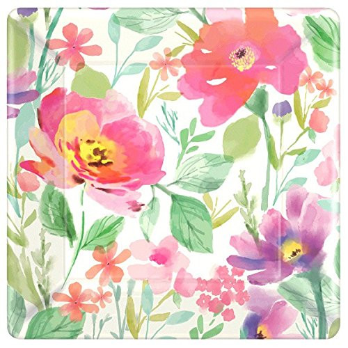 Disposable Square Plate in Watercolor Floral Print 18 Pieces Made from Paper Multicolor 10 by Amscan