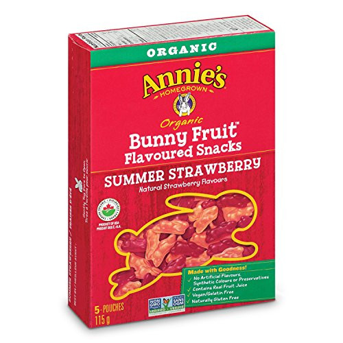 Annies Organic Bunny Fruit Snacks Summer Strawberry 5 Pouches 08 oz Each Pack of 4