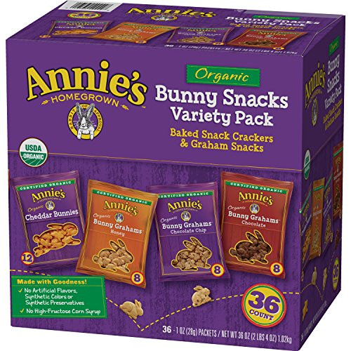 Annies Organic Variety Pack Cheddar Bunnies and Bunny Graham Crackers Snack Packs 36 1 oz Pouches