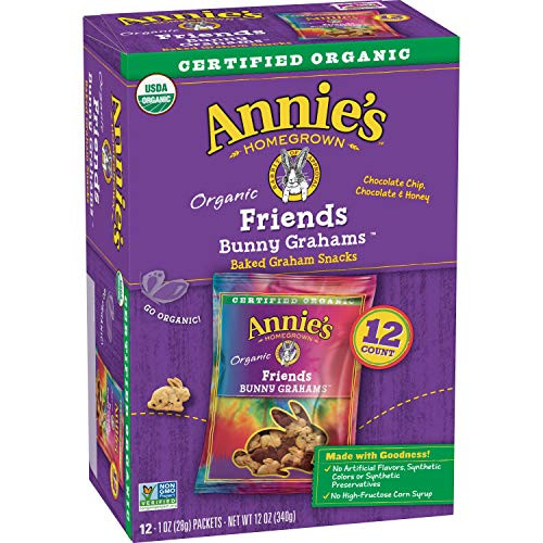 Annies Organic Friends Bunny Honey Chocolate  Chocolate Chip Baked Graham Snacks Box 12 Count