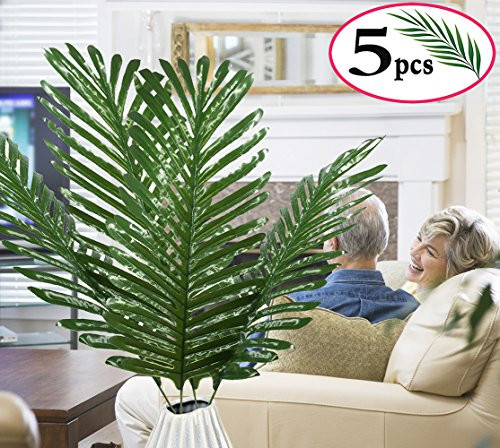 SLanC 5 Pack Palm Artificial Plants Leaves decorations faux large Tropical Palm Leaves Imitation Ferns Artificial Plants Leaf for Home Kitchen Party Flowers Arrangement Wedding Decorations