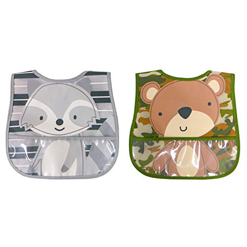 Neat Solutions 2 Pack Water Resistant Toddler Bib Set  Bear  Raccoon Multi