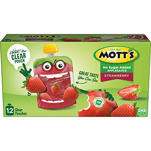 Motts No Sugar Added Strawberry Applesauce 32 Ounce Clear Pouch 12 Count