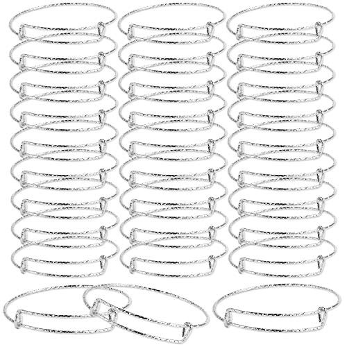 UPINS 30Pcs Silver Expandable Bangle Bracelets Gypsophila Blank Bracelets Adjustable Wire Bangles for Jewelry Making