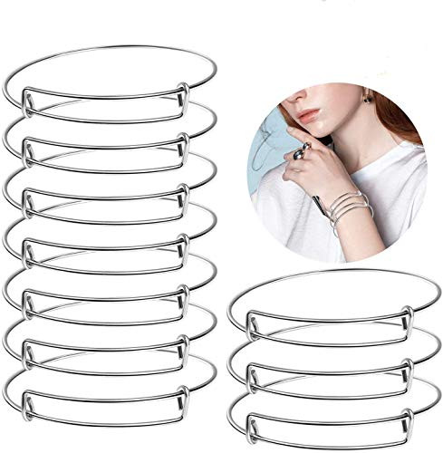 UPINS 10Pcs Silver Expandable Bangle Bracelets Adjustable Wire Blank Bracelets for DIY Jewelry Making