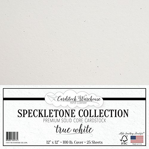 TRUE WHITE SPECKLETONE Recycled Cardstock Paper - 12 x 12 inch - PREMIUM 100 LB. COVER - 25 Sheets