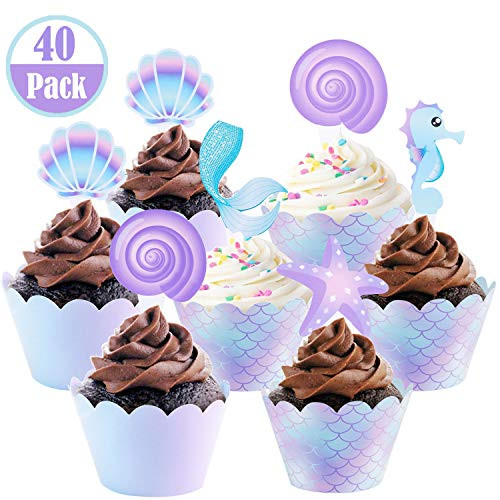 40Ct Mermaid Party Cupcake Toppers and Wrappers Under the Sea Birthday Party Supplies Mermaid Baby Shower Decorations 40Ct Mermaid Party Cupcake Toppers and Wrappers Under the Sea Birthday Party Supplies Mermaid Baby Shower Decorations
