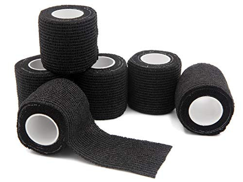 Bandages First Aid Tape Cohesive Bandage First Aid Bandages Cohesive Wrap Adhesive Bandage Self Adherent Cohesive Wrap Bandages Colorful Bandages 2 inches x 5 Yards 6 Packs Black