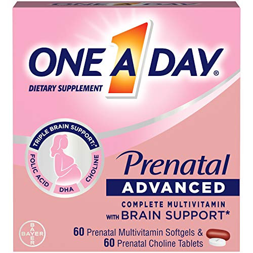 One A Day Womens Prenatal Advanced Complete Multivitamin with Brain Support* with Choline Folic Acid Omega3 DHA  Iron for Pre During and Post Pregnancy 6060 Count