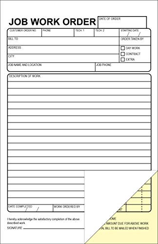 Job Work Order Forms on 2 Part Carbonless Paper