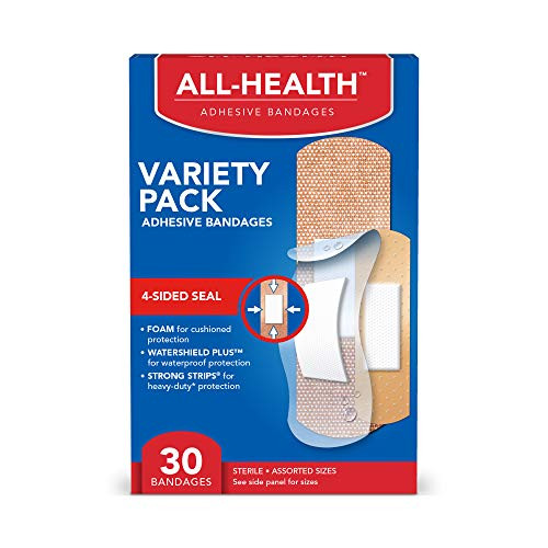 All Health Variety Pack Adhesive Bandages Assorted Sizes Value Pack 30 ct for First Aid and Wound Care All Health Variety Pack Adhesive Bandages Assorted Sizes Value Pack 30 ct for First Aid and Wound Care