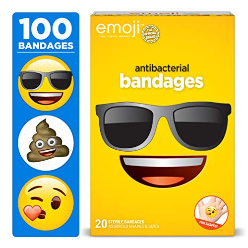 Emoji Kids Bandages with Emoji Shaped Bandages 100 ct  Adhesive Antibacterial Bandages for Minor Cuts Scrapes Burns Easter Basket Stuffers for Kids  Toddlers