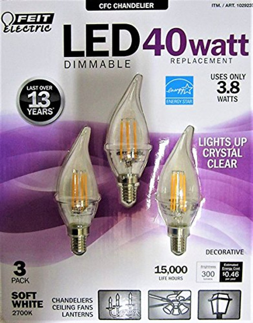 Feit Electric  LED Candelabra Chandelier Dimmable Light bulbs 40w  38w 3 pack