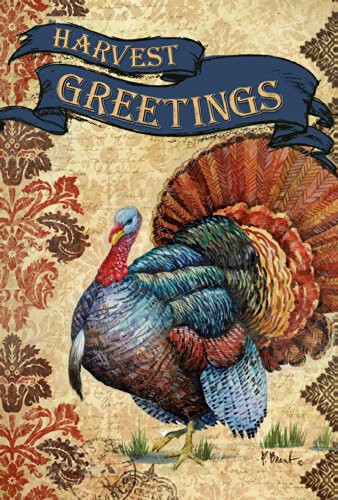Toland Home Garden Harvest Greetings 125 x 18 Inch Decorative Fall Autumn Thanksgiving Turkey Garden Flag