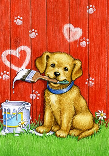 Toland Home Garden Painter Puppy 125 x 18 Inch Decorative Cute Dog Valentine Heart Garden Flag  112088