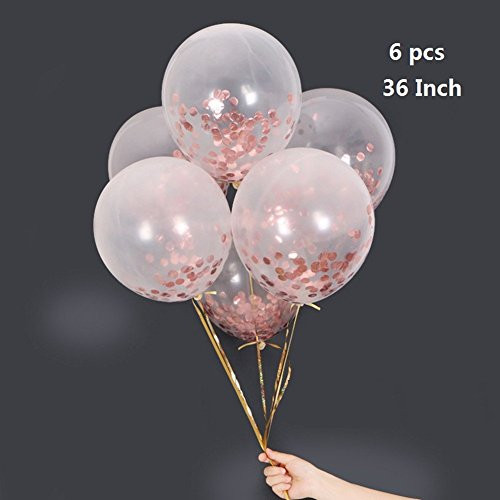 Jumbo Giant Balloons 36-Inch Clear balloons with Rose Gold Confetti (Premium Helium Quality) Pkg/6, for Birthdays Wedding Photo Shoot and Festivals Christmas and Event Decorations Jumbo Giant Balloons 36-Inch Clear balloons with Rose Gold Confetti (Premium Helium Quality) Pkg/6, for Birthdays Wedding Photo Shoot and Festivals Christmas and Event Decorations