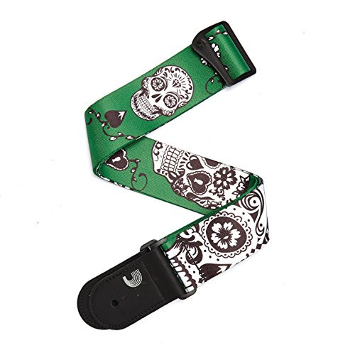 Planet Waves 2Inch Woven Guitar Strap Sugar Skulls  Green