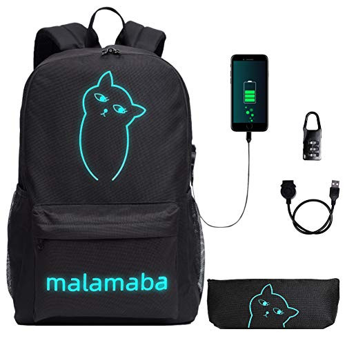 Malamaba Desigen Backpack Anime Luminous School Bookbag with USB Charging Port and AntiTheft Lock  Pencil Case Cartoon Laptop Backpacks for Teens Girls Boys