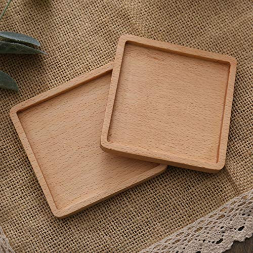 Estrend Wood Coasters for Cold  Hot Drink Natural Wooden Coaster for Cup  Mug Square Set of 6