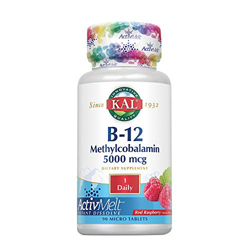 Kal 5000 Mcg Ultra B12 Methylcobalamin Tablets Raspberry 90 Count