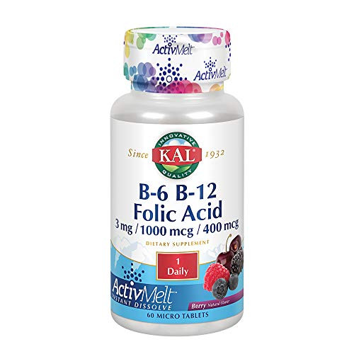 KAL B6 B12 Folic Acid ActivMelt  Healthy Heart  Energy Support  Natural Berry Flavor  60 Micro Tablets 60 Serv