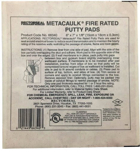 Rectorseal 66335 7Inch by 7Inch by 18Inch Metacaulk Fire Rated Putty Pads