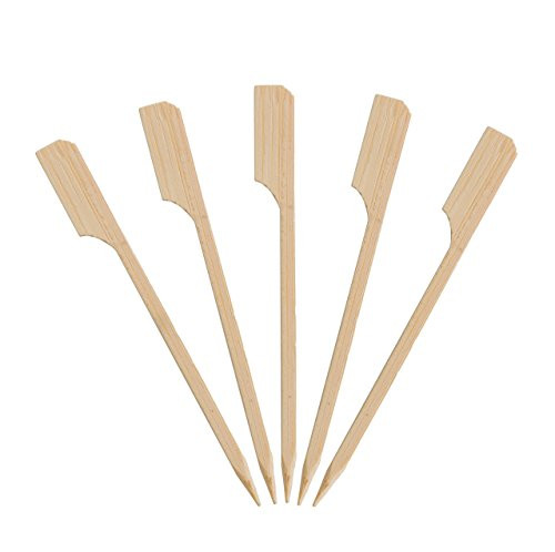 KingSeal Natural Bamboo Wood Paddle Picks, Skewers - 3.5 Inches, 5 Packs of 100 per Case, for Appetizers and Cocktails