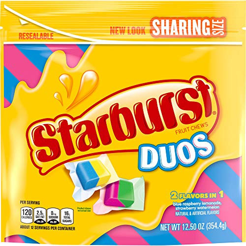 Starburst Fruit Chews Candy Sharing Size Resealable Bag Duos 125 Ounce Pack of 6