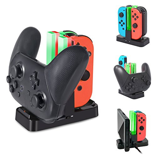 LinkStyle Charging Station for Nintendo Switch, Nintendo Switch Joy Con & Wireless Pro Controller Charging Dock Stand with Indicator Type C Cable