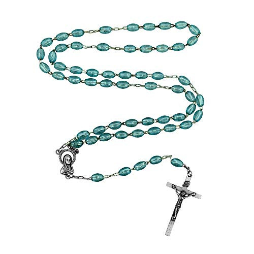Good Shepherd Creations Blue Rosary with Metal Crucifix Cross Made in Italy Miraculous Oval Beads Light Blue