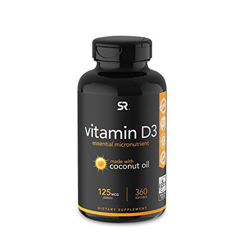 Vitamin D3 5000iu125mcg Infused with Coconut Oil ~ NonGMO  Gluten Free 360 Mini Liquid Softgels