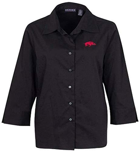 NCAA Arkansas Razorbacks Womens Solid Three Quarter Sleeve Button Front Blouse Black XLarge