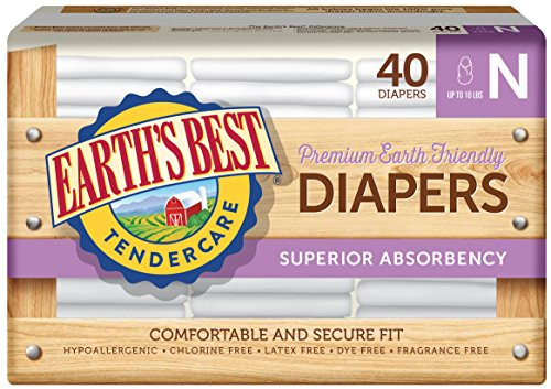 Earths Best TenderCare ChlorineFree Disposable Baby Diapers Newborn Size Up to 10 lbs 40 Count