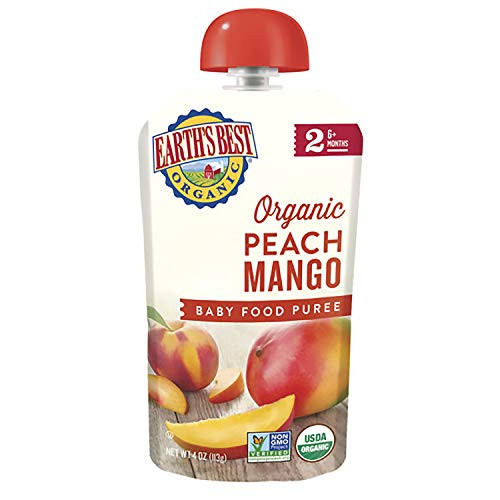Earths Best Organic Baby Food Puree Pouch Peach  Mango Stage 2 For Babies 6 months  Older 42 Oz Pack of 12 Packaging May Vary
