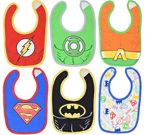 Justice League Baby Boys 6 Pack Bibs Superman Batman Flash Aquaman Green Lantern Justice League Baby Boys 6 Pack Bibs Superman Batman Flash Aquaman Green Lantern