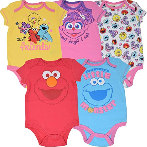 Sesame Street Baby Girls 5 Pack Bodysuits Big Bird Abby Elmo Cookie Monster 24 Months