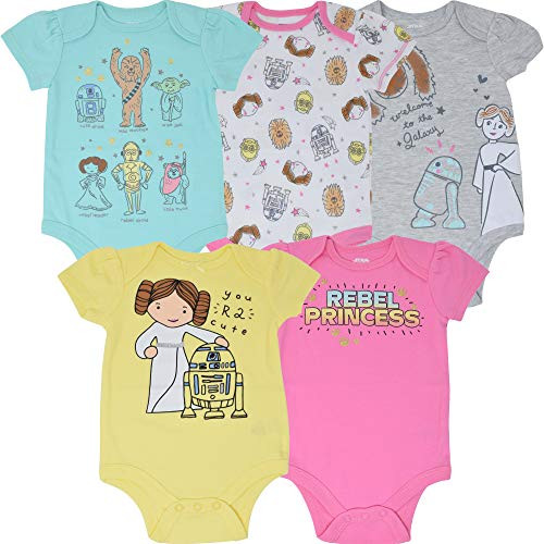 Star Wars Baby Girls 5 Pack Bodysuits Princess Leia Yoda Chewbacca 69 Months