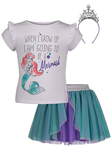 Disney Ariel Toddler Girls TShirt Skirt Headband Set 5T WhiteBlue