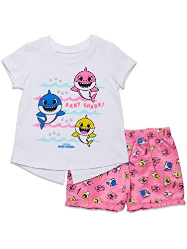 Pinkfong Baby Shark Toddler Girls TShirt and French Terry Shorts Set 4T WhitePink