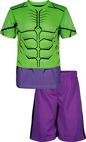 Marvel Avengers Hulk Toddler Boys Athletic TShirt  Mesh Shorts Set GreenPurple 4T
