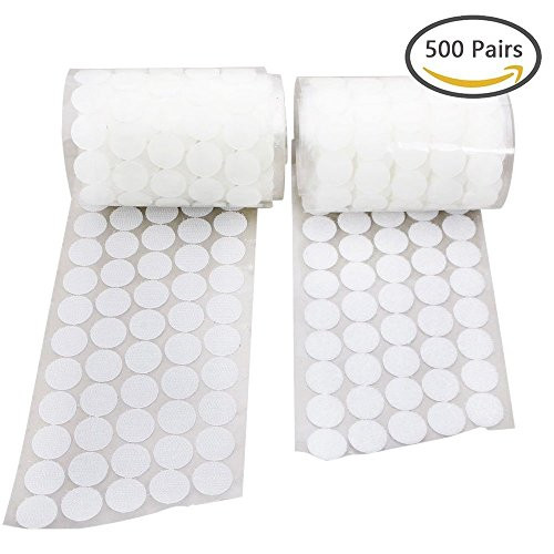 Vkey 1000pcs (500 Pair Sets) 20mm Diameter Sticky Back Coins Hook & Loop Self Adhesive Dots Tapes White-Delivery By FBA