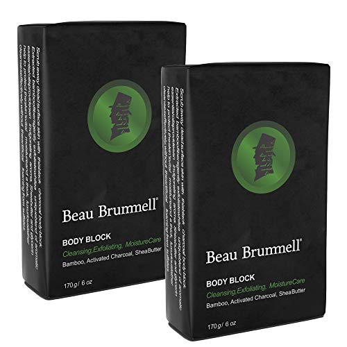 Body Soap Bar for Men by beau Brummell  Naturally Exfoliating Scrubbing Bar Soap With Activated Charcoal  Bamboo Powder  Oversized 6 OZ Bar 2pack