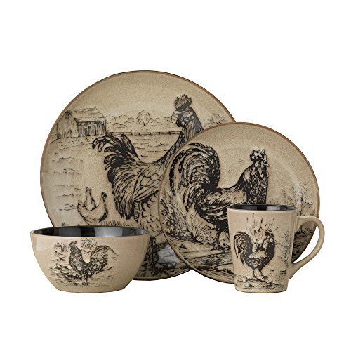 Pfaltzgraff Homespun Rooster 16Piece Dinnerware Set Service for 4