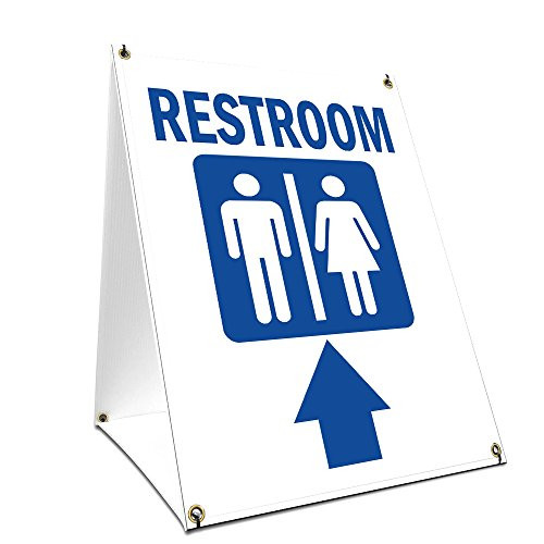 AFrame Sidewalk Restroom with Up Arrow Sign with Graphics On Each Side  18 X 24 Print Size
