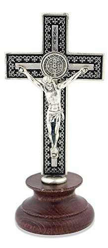 Vatican Imports Italian Catholic Desktop Saint Benedict Crucifix Black