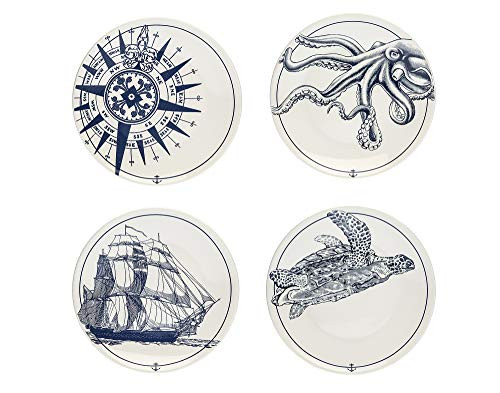 Godinger Dessert Appetizer Salad Plates Blue Coastal Design  6 Set of 4